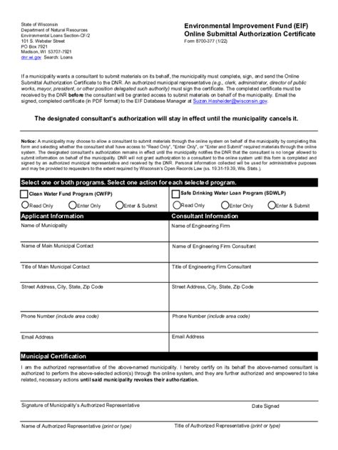 Fillable Online Online Submittal Authorization Certificate Wisconsin