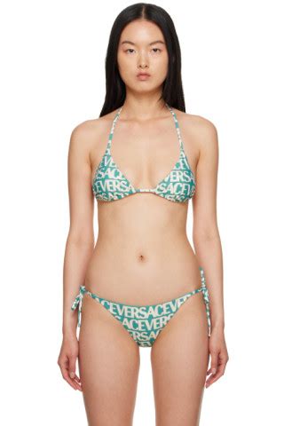 Green Printed Bikini Top By Versace Underwear On Sale