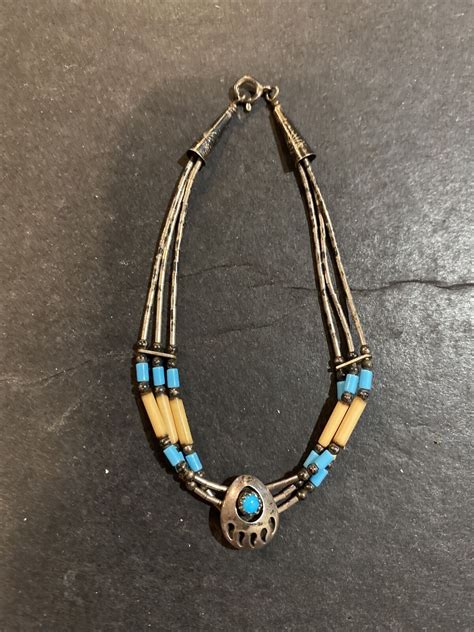 VINTAGE NAVAJO MULTY STRAND STERLING SILVER LIQUID T Gem