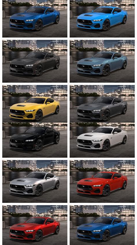 All of the 2024 Mustang GT Colors.(included dark blue 2x for formatting) : r/Mustang