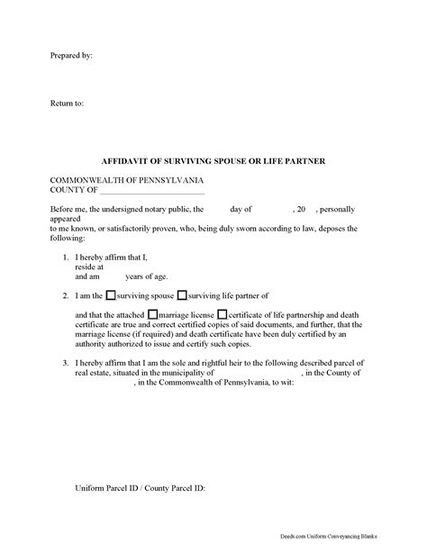 Philadelphia County Affidavit Of Surviving Spouse Form Pennsylvania