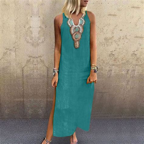 Yuwull Women Casual Beach Summer Dress Boho V Neck Sleeveless Short