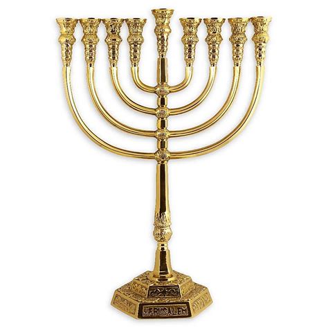 Brass Temple Style Hanukkah Menorah Gold Menorah Hanukkah Menorah Gold