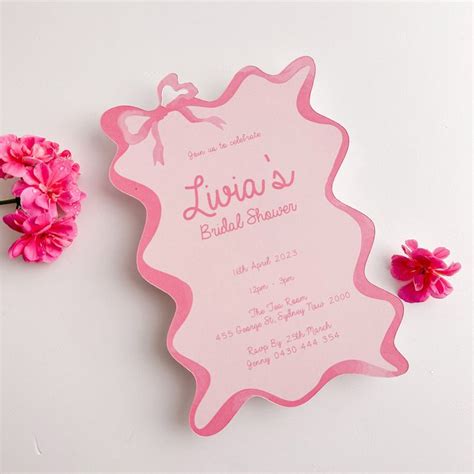 Wavy Ribbon And Bow Bridal Shower Invitation In Pink Tones Printed Bridal Shower Invitations