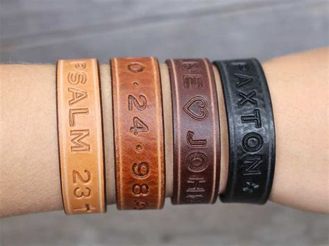 Custom Genuine Leather Bracelets Name Id Or Phrase Bracelets Etsy