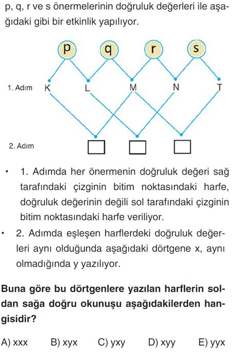 p q r ve s önermelerinin doğruluk değerlerine göre eşleşen