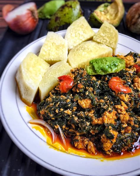 Akitchenfaraway Spinach Stew Nkontomire Palava Sauce With Boiled Yam