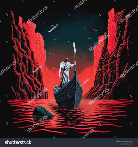 Vector Illustration Charon Ferryman On Rive Stock Vector Royalty Free