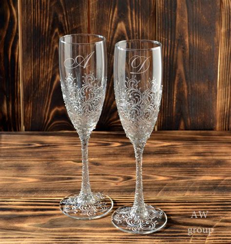 Wedding Champagne Flutes Silver Wedding Champagne Glasses Etsy