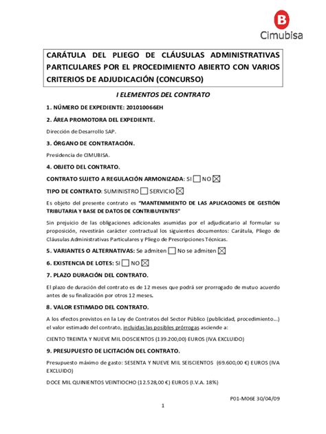 Completable En línea cartula del pliego de clusulas administrativas