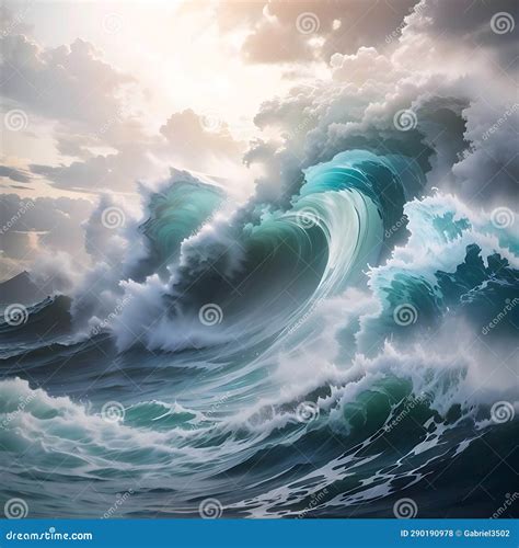 Powerful Giant Waves in Ocean. Massive Sea Waves. Stock Illustration ...