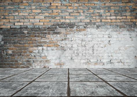 Empty Room With Bricks Wall And Tiled Floor Stock Photo Image Of