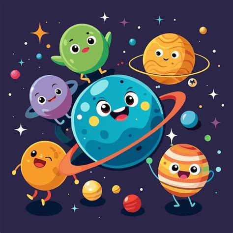 Um Desenho De Desenho Animado De Planetas E Planetas As Palavras