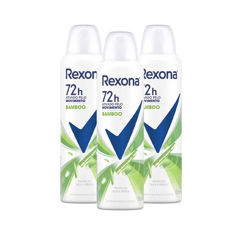 Kit Com 3 Desodorantes Antitranspirantes Aerosol Feminino Rexona Bamboo