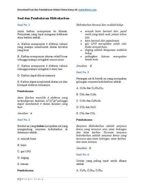 Soal Dan Jawaban Materi Hidrokarbon Kumpulan Contoh Surat Dan Soal