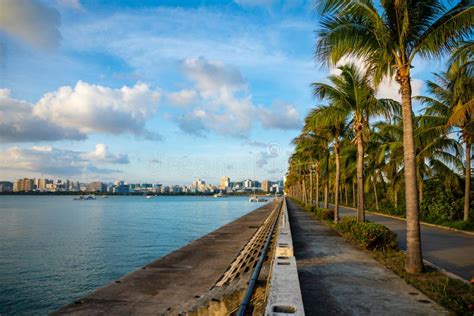 Sanya Town Evening Cityscape View From Phoenix Island On Hainan Island