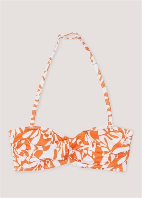 Orange Floral Twist Bikini Top Swimwear Womens