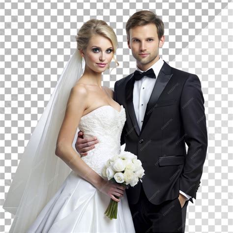 Premium PSD | Bride white wedding dress with groom black suit on