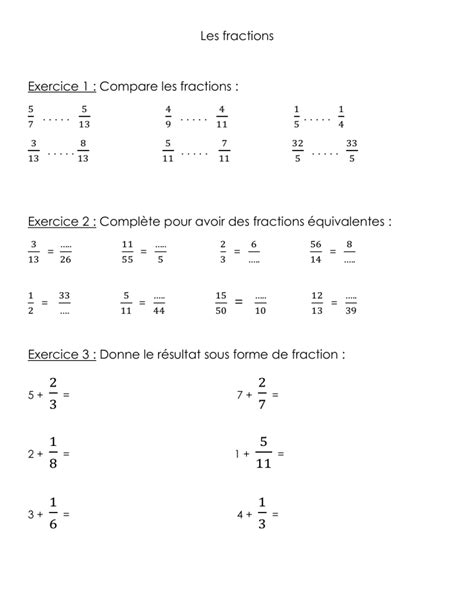 Les Fractions Exercices Et Problemes