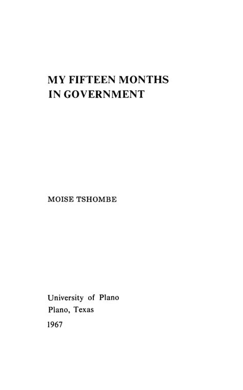 My Fifteen Years In Government Moise Tshombe 1967 103pgs Pol PDF