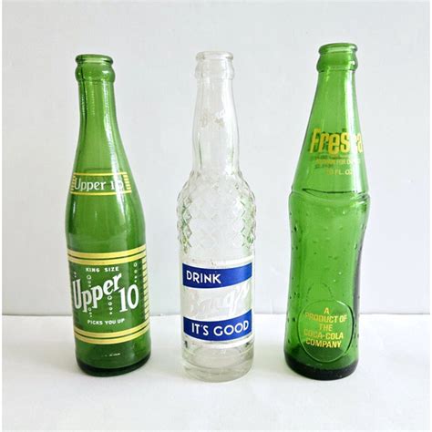 Fresca Dining Vintage Glass Soda Bottles Upper Barqs Fresca Mid Century Retro Kitsch Set 3