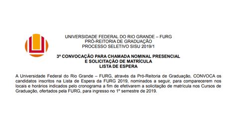 Divulgada Terceira Convoca O Para O Sisu Rio Grande Tem