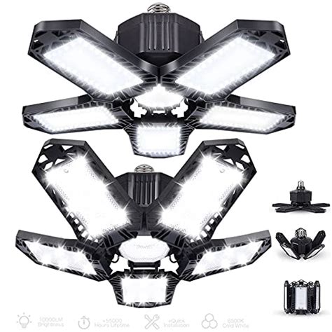 LED Garage Light 2 Pack 5 Leaf 10000LM Bright Deformable LED Garage ...