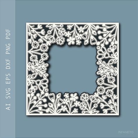 Photo Frame SVG, Floral Design for Cricut, Layered Flower Cut File ...