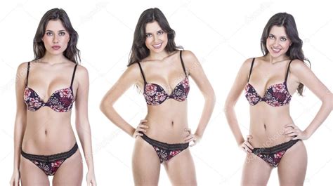 Collage Sexy Brunette Woman Posing In Lingerie Stock Photo Arkusha