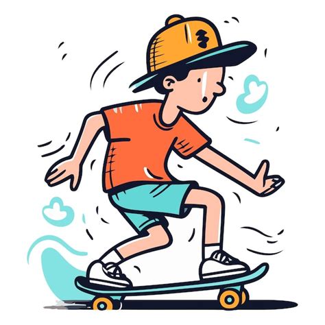 Menino A Andar De Skate Ao Estilo Do Doodle Vetor Premium