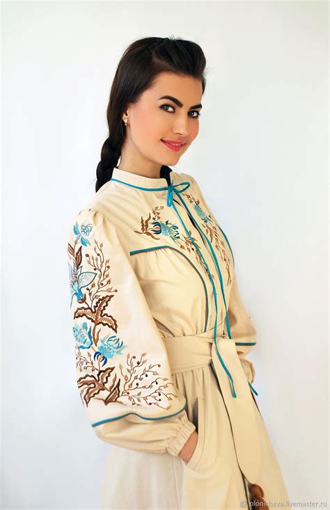 Роскошное платье в этно-стиле 'Бирюза" ручная вышивка – заказать на ...