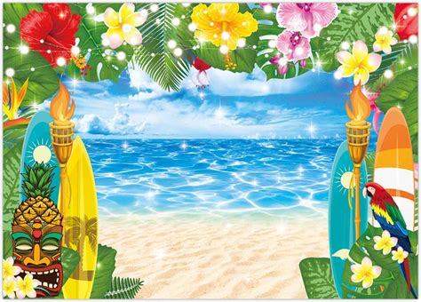 Tropical Hawaiian Beach Party Backdrop For Birthday Baby Shower And