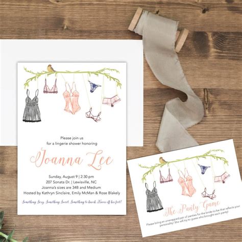 Watercolor Lingerie Shower Invitation Printable Or Printed Invites Panty Game Bachelorette