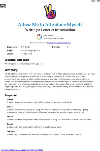 Allow Me To Introduce Myself Writing A Letter Of Introduction Lesson