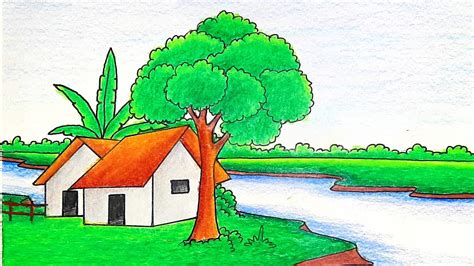 village drawing easy village drawing pencil sketch village drawing with ...