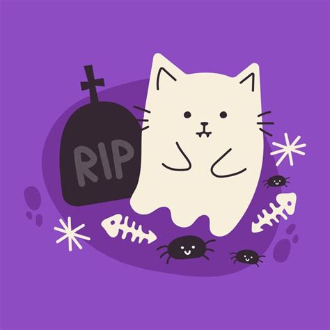 Ilustraci N De Fantasma De Gato De Halloween Pegatina De Fantasma De