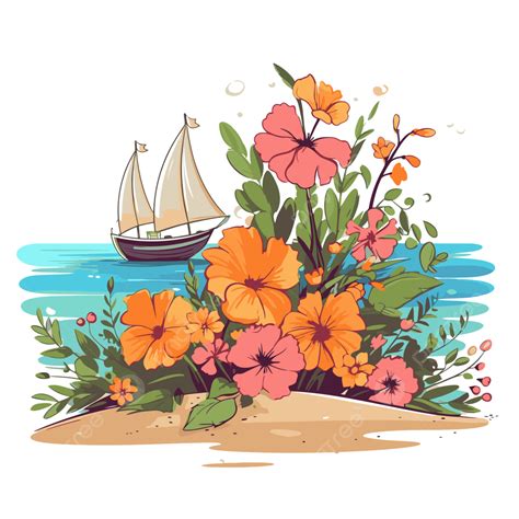 Beach Flowers Vector Sticker Clipart Tropical Summer Beach