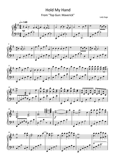 Hold My Hand Arr Unknown Sheet Music Lady Gaga Piano Solo