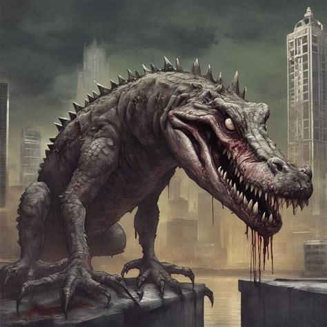 A Zombie Crocodile With Big Teeth And Rotting Skin By Alexander V F