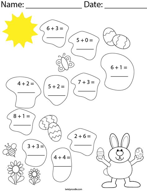 Easter Addition Math Worksheet Twisty Noodle