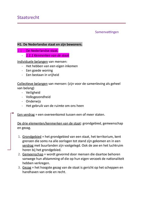 Staatsrecht Samenvatting Aantekeningen Staatsrecht Samenvattingen H1