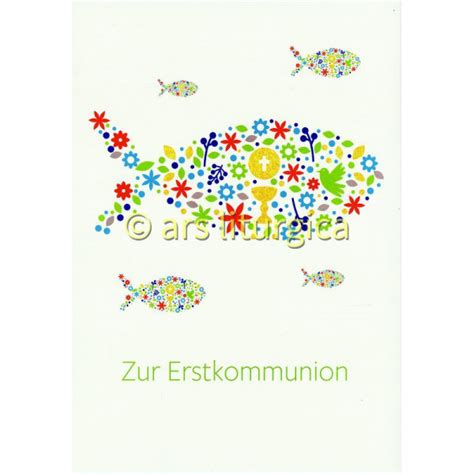 Karte Zur Kommunion Fische Und Christliche Symbole