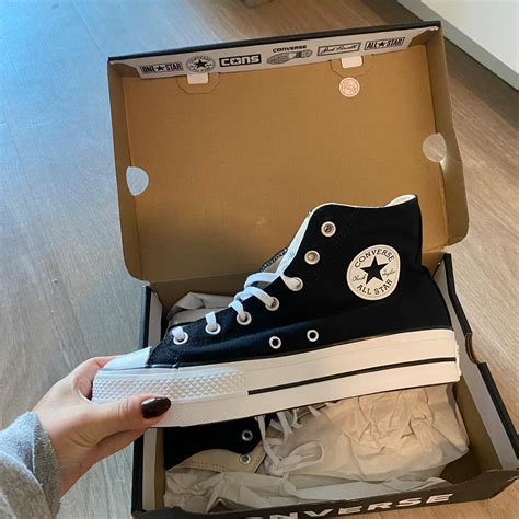 Platform Black Converse women's shoes. Size 9. NEVER... - Depop