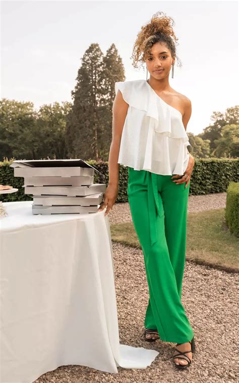 Wide Leg Pantalon Met Strikdetail Lichtgroen