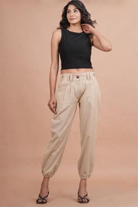 Buy The Nayahika S Women Regular Fit Beige Pure Cotton Trousers Online