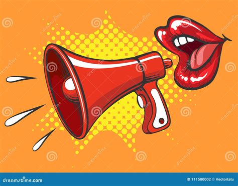 Retro Megaphone And Women Mouth Stock Vector Illustration Of Girl