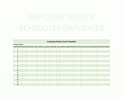 Free Roster Template Excel