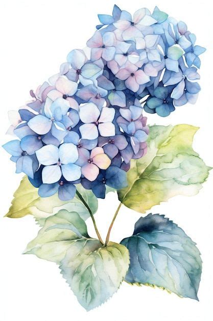 Watercolor Painting Of Blue Hydrangea