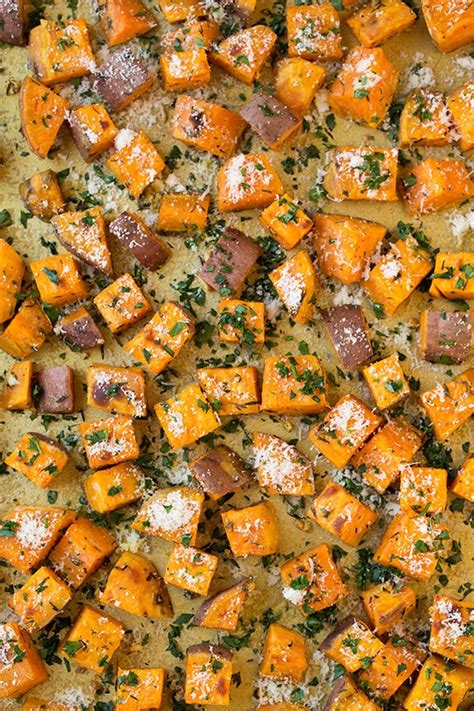 Garlic Herb Roasted Sweet Potatoes With Parmesan Cooking Classy