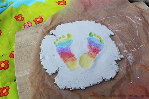 Clay Baby Footprint Art With Rainbow Footprints Messy Little Monster